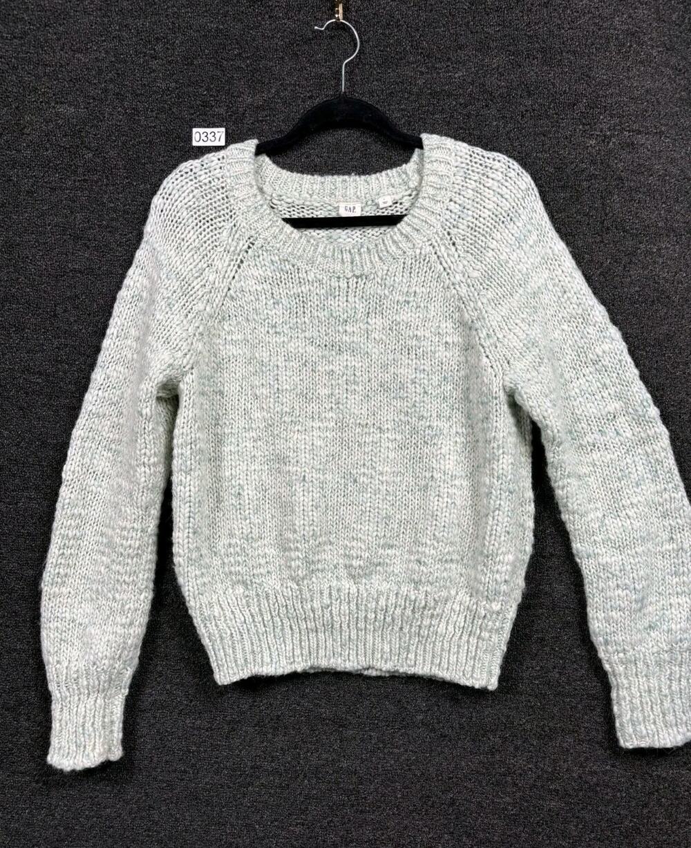 Gap Wool Blend Knit Sweater Womens L Marled Mint Color Boxy Crew Neck Crop
